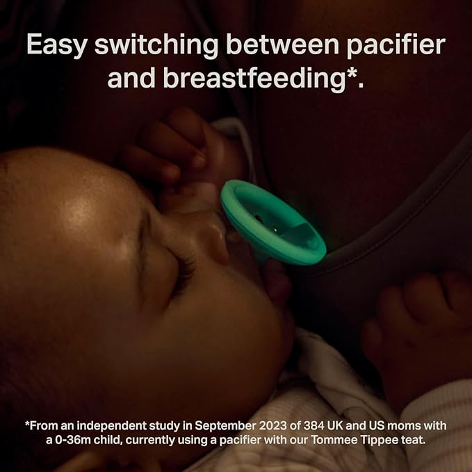 Tommee Tippee Breast-Like Night Newborn Pacifier, 0-6 Months, Breast-Like Baglet, BPA-Free Binkies, Glow in The Dark Technology, Orange/Blue, Pack of 4