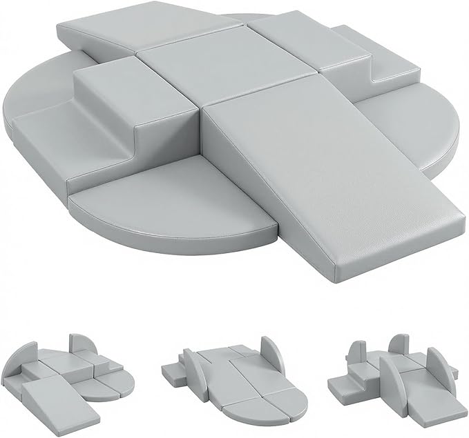 TODIBY 9-Piece Climbing Toys for Toddlers: Soft PU Leather Foam Blocks - Baby Climb and Crawl Activity Blocks - Kids Play Gym Equipment Indoor for Development(Grey)