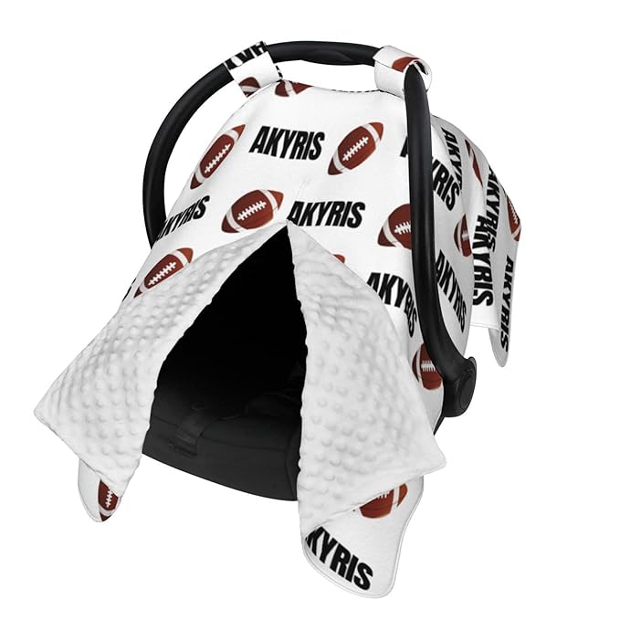 Personalized Baby Car Seat Canopy with Name, Football Infant Car Seat Cover, Nursing & Breastfeeding Stroller Cover, Newborn Shower Gift for Baby Boys
