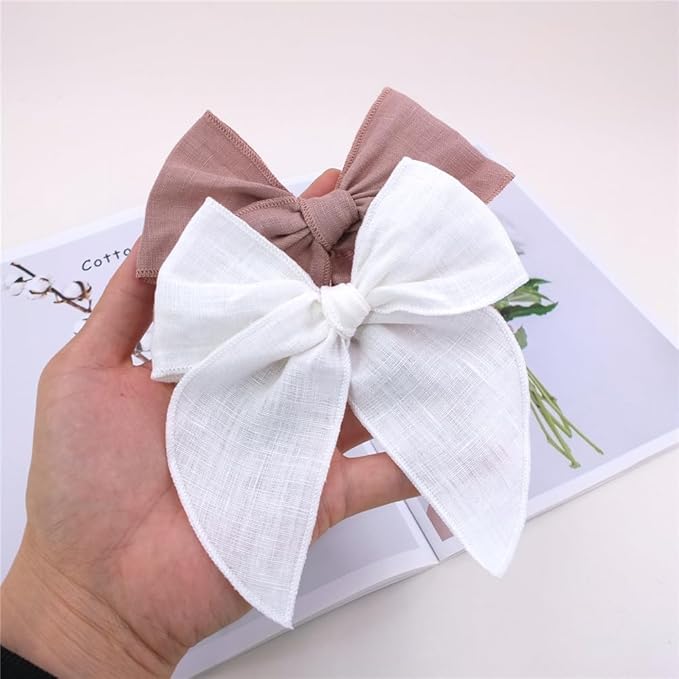 Pack of 4 Gorgeous Fable Bow Hair Clips for Girls Women Linen Hair Bow Alligator Clips Toddler Baby Mom Young Girl Hair Accessories (Antique Natural)