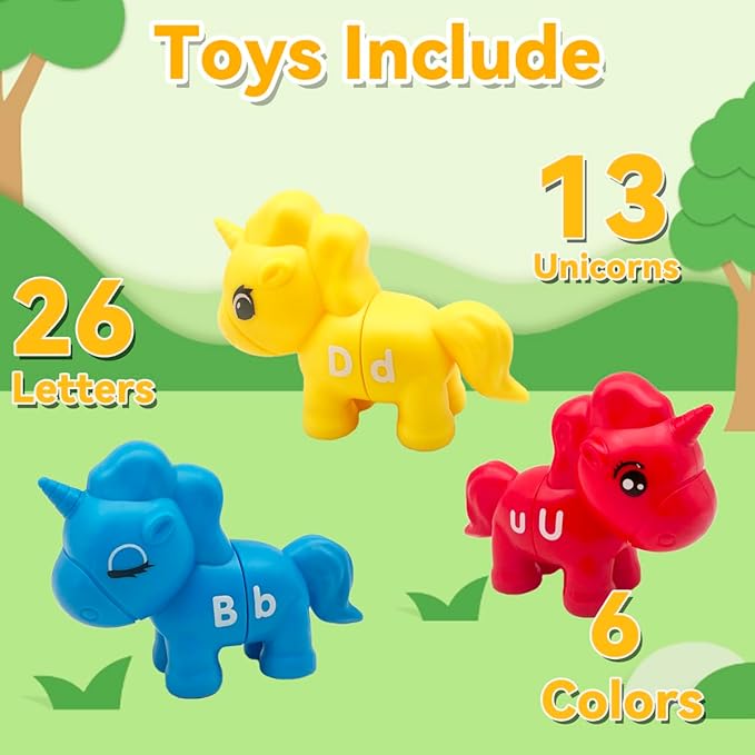 Alphabet Learning Toys, Unicorn Color Matching Letter Game for Toddlers,Montessori Fine Motor Skills Preschool Learning Toys for 2 3 4 Years Old (13Pcs Unicorn)