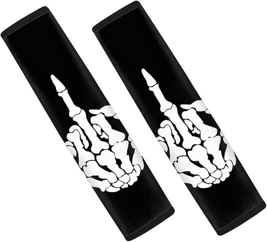 Biyejit Skeleton Shows Middle Finger Print Universal Car Seat Belt Pads Cover Shoulder Strap Covers for Car & Bag 2 Packs