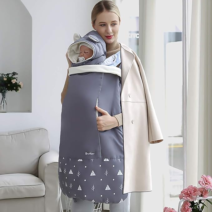 SONARIN Universal All Seasons Weather Cover for Baby Carrier,Cloak for Winter Warm,Footmuff,Windproof,Waterproof,Detachable hat(Gray)