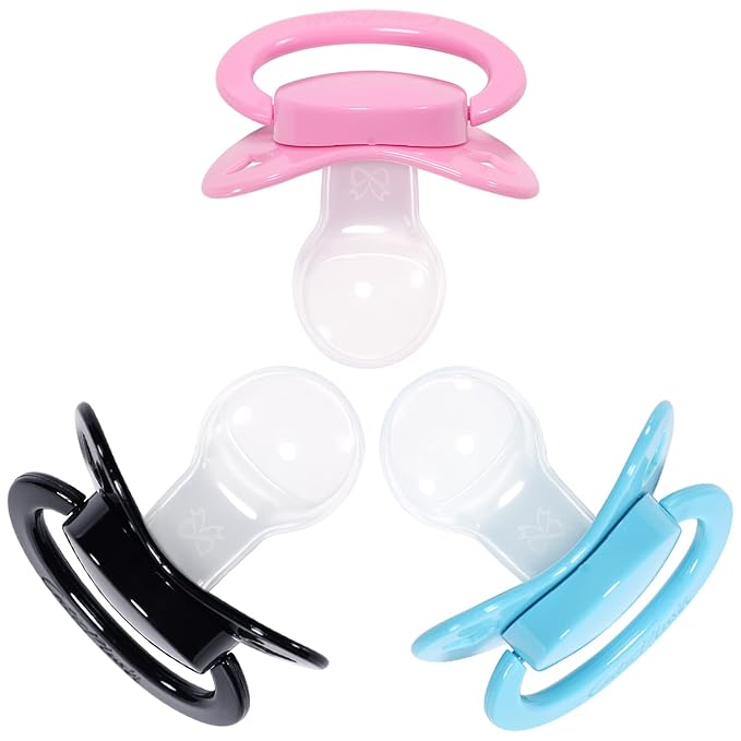 CutiePlusU Adult Sized Pacifier Dummy for Adult Babies-Big Shield 3 Pack-Pink, Blue, Black