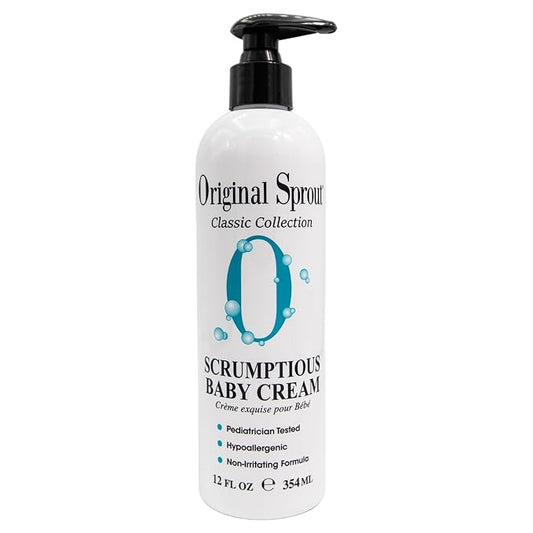 Original Sprout Scrumptious Baby Cream for Sensitive Skin & Diaper Rash, Gentle Non-Greasy Baby Lotion with Zinc Oxide & Calendula, Moisturizing Face & Body Cream, 12 fl oz