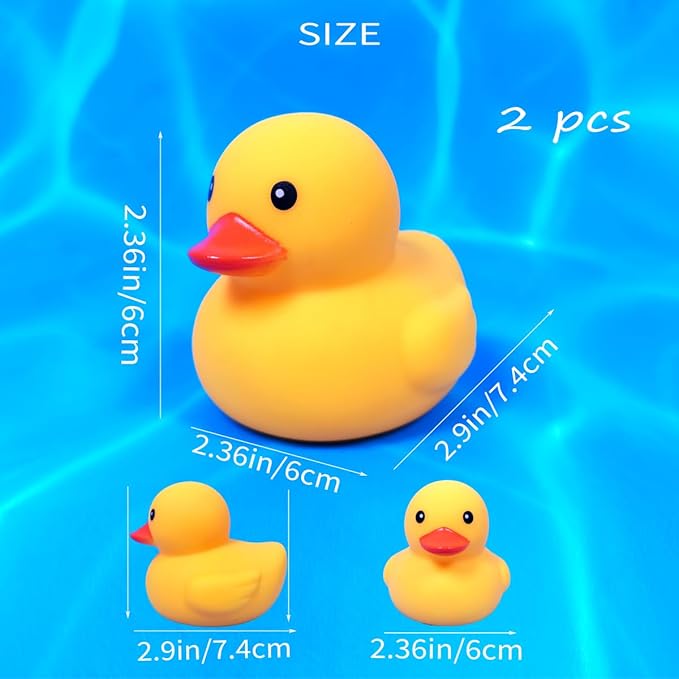 Waterproof No Squeak No Hole No Bebe Noise Kalafona 2 Pcs 3.2 Inch Rubber Funny Yellow Ducky Duck Bath Pool Toy Without Hole for Kid Shower Bathtub Toy Birthday Party Decor Cake Topper in Bulk