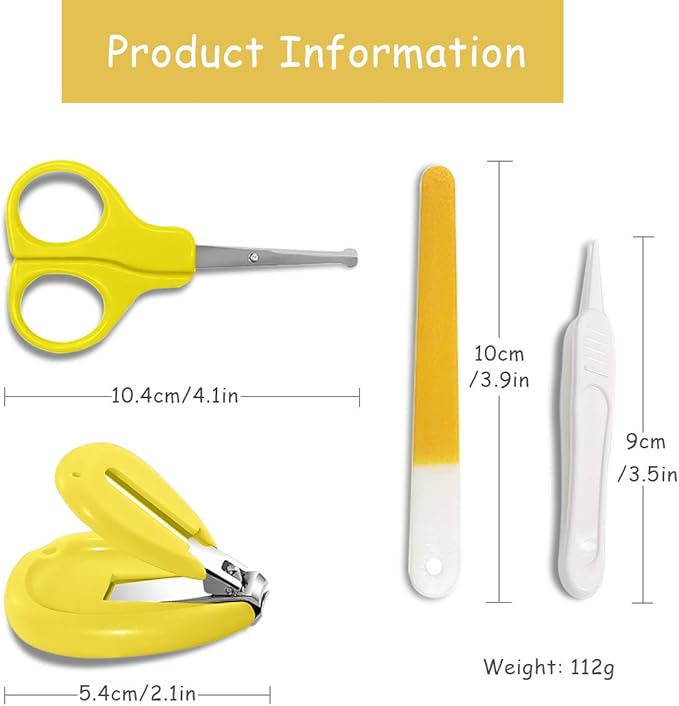 SONARIN Transparent Lid Baby Nail Kit,4-in-1 Baby Grooming Kit,with Baby Nail Clippers,Scissor,Nail File&Tweezer,Baby Nail Care Kit for Newborn,Infant or Toddler(Yellow)
