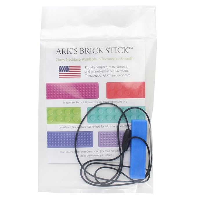 Chew Jewelry Brick Stick XXT Sensory Chew Necklace by ARK (Extra Extra Tough, Blue, Smooth)