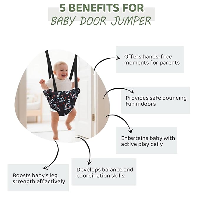 Slevoo Baby Jumper, Baby Doorway Jumper with Door Clamp Adjustable Strap, Fun Activity for 6-12 Months Baby Infant, Quiet Bear