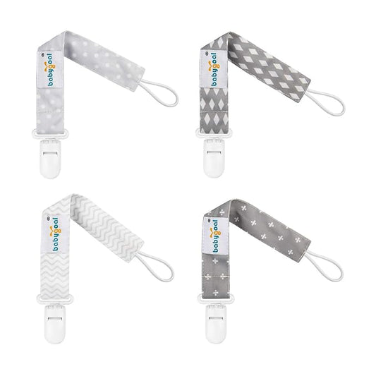 babygoal Baby Neutral Pacifier Clips, 4 Pack Binky Paci Holder and Leash Fits for Most Pacifier and Binkies 4PS07-B