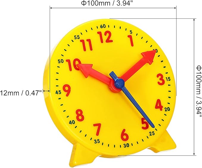 PATIKIL 4 inch Teaching Clock, Learn Clock Learning Tell Time Analog Clock Demonstration Clock 12 Hour 3 Pointers Geared Movement for Classroom Teacher, Yellow