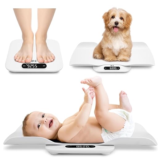 TIPRE Baby Weight Scale, Infant Scale with Detachable Tray, Pet Scale for Cat Dog, Multiple Weighing Scale for Toddler, Children, Pet and Adult Auto-Rotation LED Screen, Up to 400lb/180kg
