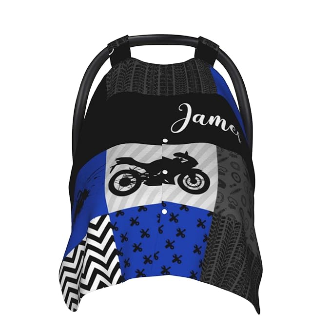 Personalized Baby Car Seat Canopy for Babies with Name, Custom Car Seat Covers for Boys, Infant Opening Minky Nursing Breastfeeding Stroller Cover Carseat Canopies for Newborn (Motocross Dirt Bike)