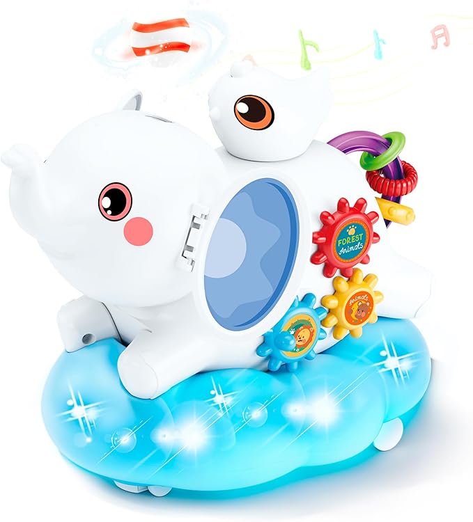 Baby Elephant Musical Crawling Toy with Lights, Sounds, Blowing Ball, Infant Sensory Toys, Birthday Gifts for Kids Boy Girl 3 4 5 6 7 8 Years