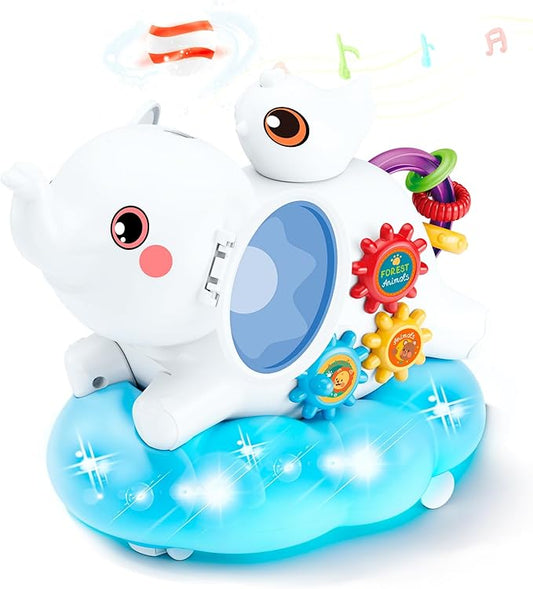 Baby Elephant Musical Crawling Toy with Lights, Sounds, Blowing Ball, Infant Sensory Toys, Birthday Gifts for Kids Boy Girl 3 4 5 6 7 8 Years
