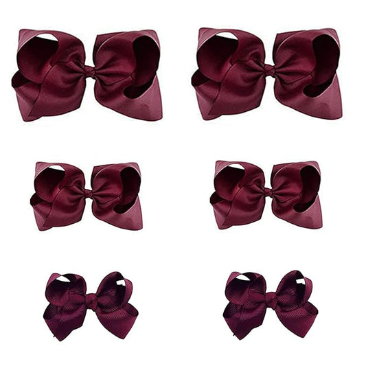Maroon Bows for Girls,6PCS Hand-made Grosgrain Ribbon Hair Bows Alligator Clips Hair Accessories for Little Teen Toddler Girls Kids (Maroon)