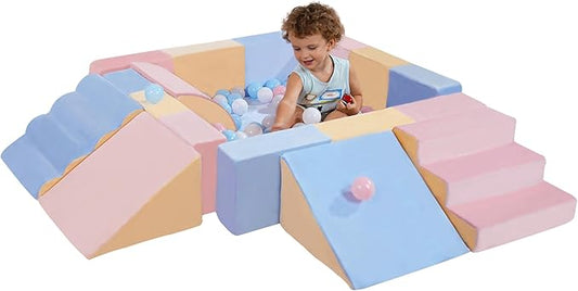 Toddler Climbing Toys Indoor, 11-Piece Soft Foam Play Set for Toddlers Kids 1-3, Baby Climbing Blocks with Slide, Ramp and Steps, Crawl and Climb Activity Gym, Lightweight, Easy to Clean Gift