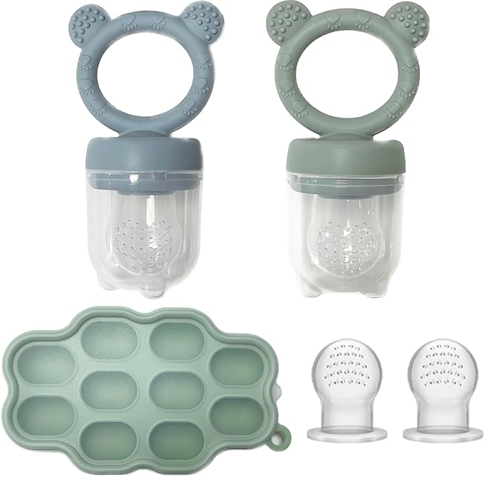 Baby Breastmilk Popsicle Freezer Molds & Baby Fruit Food Feeder Pacifier Set, JEXFUN Baby Silicone Nibble Freezer Tray Food Storage Containers, Breast Milk Ice Cubes for Teething & Self Feeding