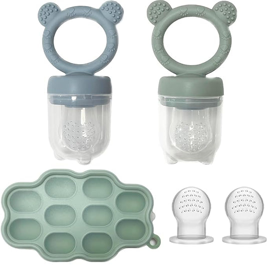 Baby Breastmilk Popsicle Freezer Molds & Baby Fruit Food Feeder Pacifier Set, JEXFUN Baby Silicone Nibble Freezer Tray Food Storage Containers, Breast Milk Ice Cubes for Teething & Self Feeding