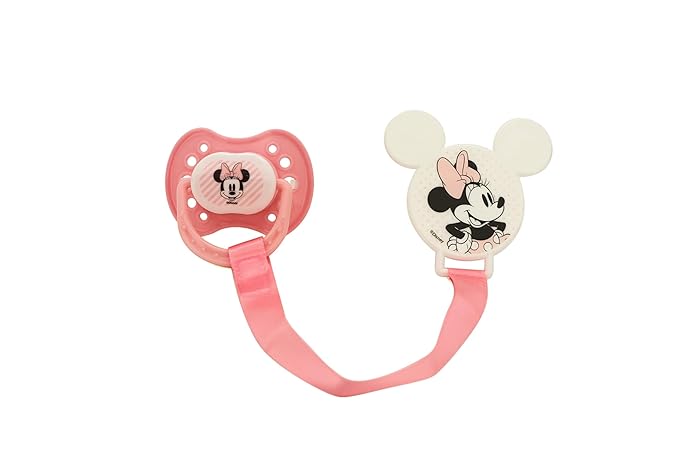 Disney Cudlie Minnie Mouse Baby Girl 4 Pack of 2 Pacifiers & 2 Clips with Sugar & Spice Print