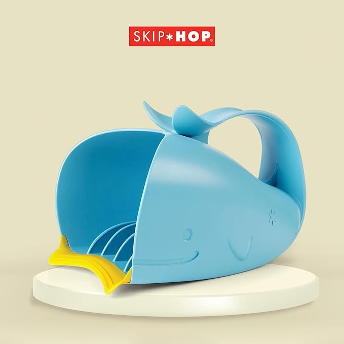 Skip Hop Baby Bath Tub, 3-Stage Smart Sling Tub, Moby, Blue & Baby Bath Rinse Cup, Moby Tear-Free Waterfall Rinser, Blue