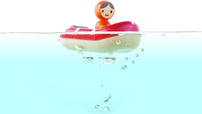 PlanToys® Wooden Coast Guard Boat with Driver | Waterproof Bath and Water Play Toy | Montessori Toy for Imaginative Rescue Play and Fine Motor Skills | Eco Friendly Toy Boat