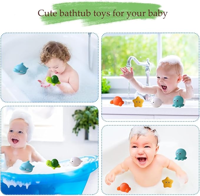 No Hole Animal Bathtub Toys Baby Bath Tub Toys for Toddlers Boys Girls , Mold Free Bath Toys Tub Beach Pool Shower Float Rubber Toys