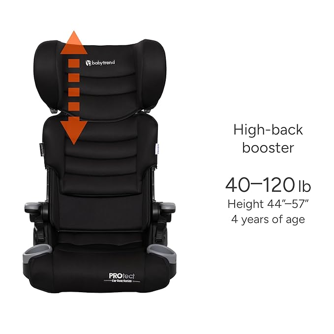 Baby Trend Protect 2-in-1 Folding Booster Seat, Midnight Black – Fold-Flat Travel-Ready Design, Lightweight Build, Belt-Positioning Comfort