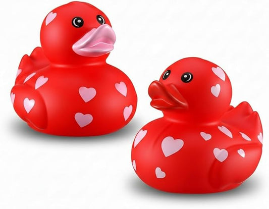 Jerify 3 Inch Large Valentine's Day Rubber Ducks 2 Pcs Valentine Large Red White Sweetheart Duckies Rubber Ducks for Bathtub Toys Party Favors Decorations Classroom Prizes Exchange Gifts