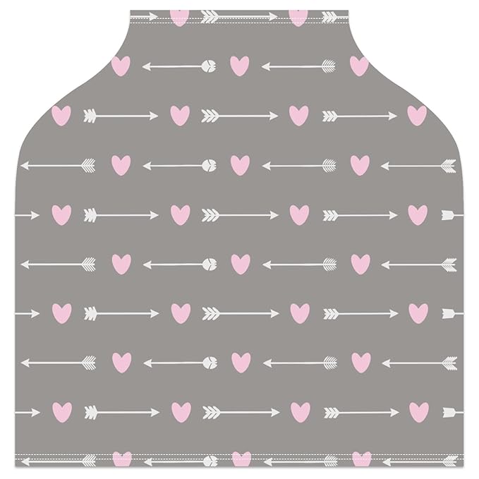 Baby Car Seat Stroller Covers White Arrows Pink Heart Grey Nursing Cover Breastfeeding Scarf Soft Breathable Stretchy Coverage Carseat Canopy Cover for Boys and Girls Soft Breathable Multi Use