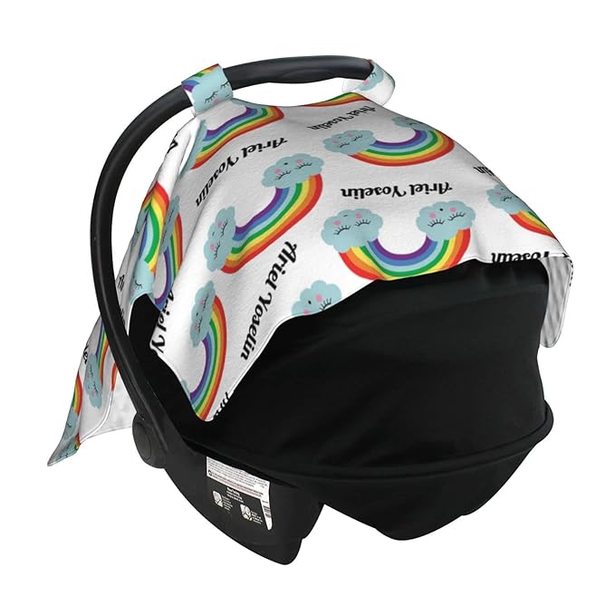 Personalized Baby Car Seat Cover Canopy with Name for Girls Boys Custom Rainbow Baby Carrier Covers