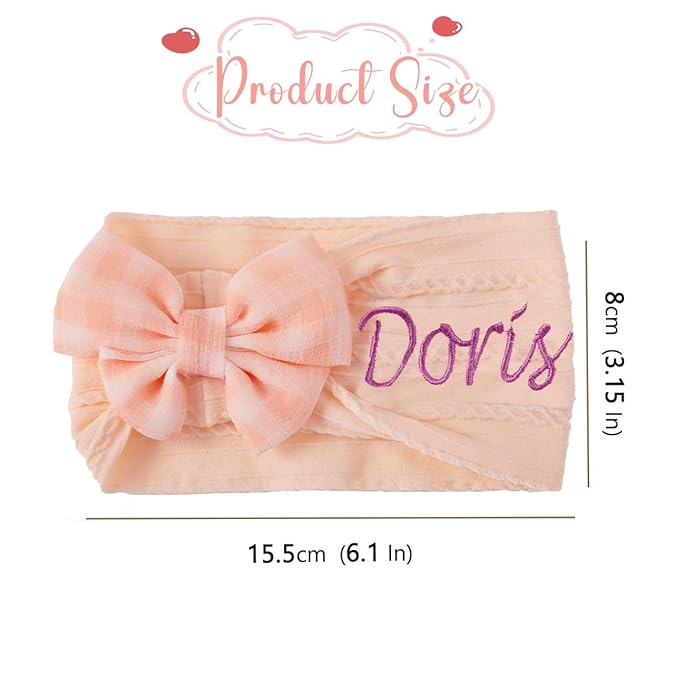 Ulico 2 Pack Cute Custom Baby Girls Headband,Personalized Girls Headband with Name,Girls Embroidered Headbands,Newborn Headbands with Bow