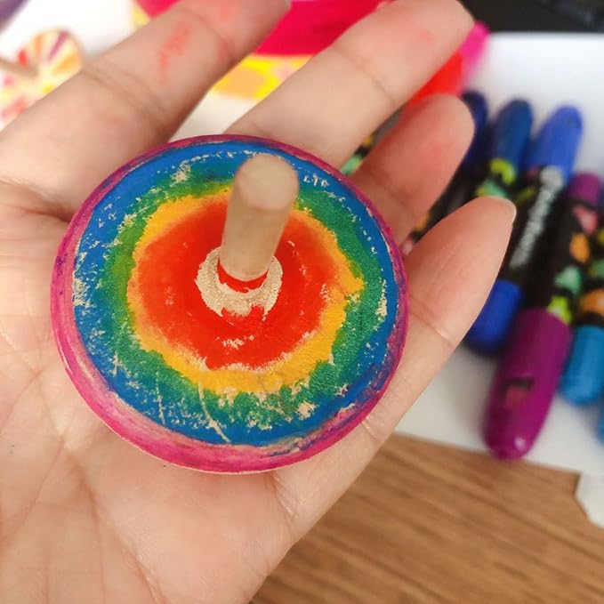 24 Pcs Wooden Spinning Tops - Unfinished DIY Paintable Wood Gyro Toys for Kids - Bulk Party Favors, Creative Craft Playthings for Hand-Eye Coordination, Fine Motor Skills Development