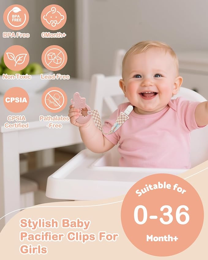 ALVABABY Pacifier Clips 8 Pack Pacifier Binky Paci Holder Leashes for Baby Teethers 8DP17A