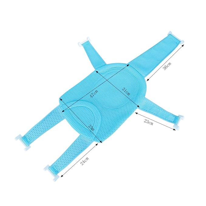 Baby Bath Seat Support Net Infant Bathing Support Mat Newborn Bath Tub Seat Cushion Pad with Five Safety Support Corner Adjustable Mesh Bathtub Sling Non Slip Shower Pad for 0-18 Months (Blue)