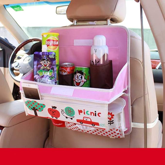 Cute Cartoon Car Backseat Organizer Auto Car Foldable Table Tray Seat Back Storage Bag Organizer for Baby Kid