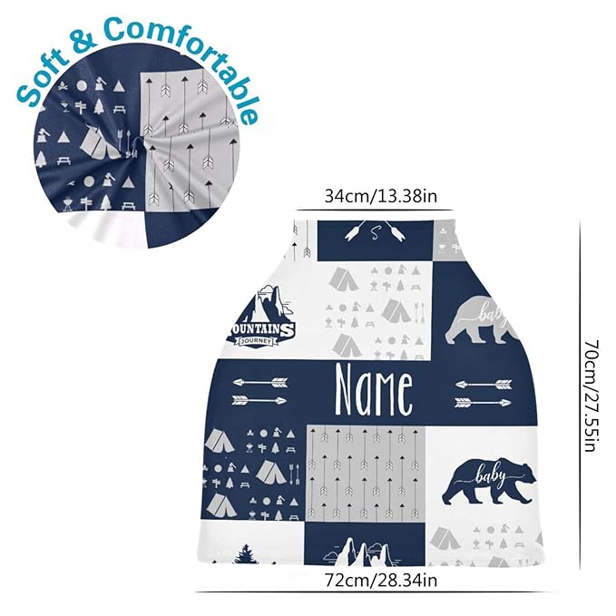 Personalized Woodland Bear Baby Car Seat Covers with Name, Custom Nursing Cover Breastfeeding Scarf for Babies, Carseat Canopy for Boys, Infant Stroller Cover, Multiuse Carseat Cover