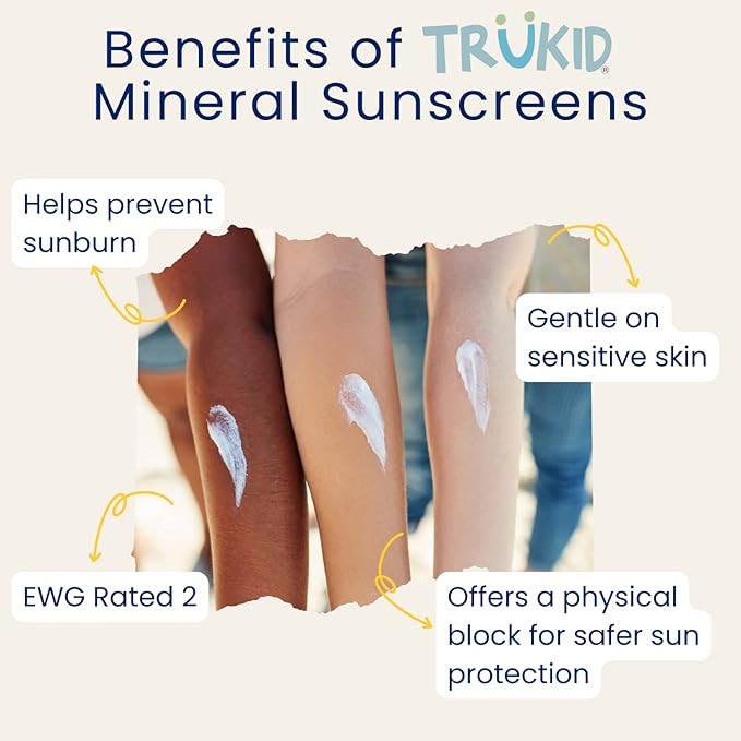 TruKid Eczema Mineral Sunscreen SPF 30 - All Natural Kids & Baby Sunscreen for Face & Body, Zinc Oxide Broad Spectrum Protection for Delicate Skin, Unscented, FSA Eligible, Travel Size 3.4oz