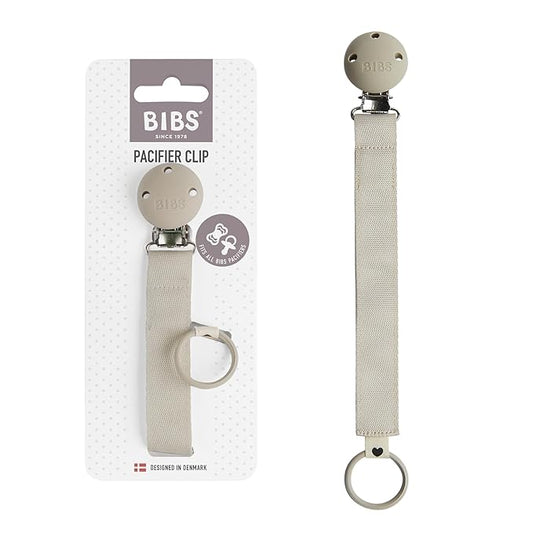 BIBS Pacifier Clip Ribbon - Secure Your Baby's Pacifier with Durable Polyester Webbing and Nickel-Free Metal Clip - Compatible with All BIBS Pacifiers - Sand