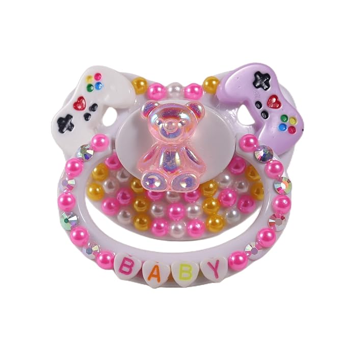Adult Sized Pacifier, Personalized Pacifier, with Dust Cover Rhinestones Bling Dummy（Pink）