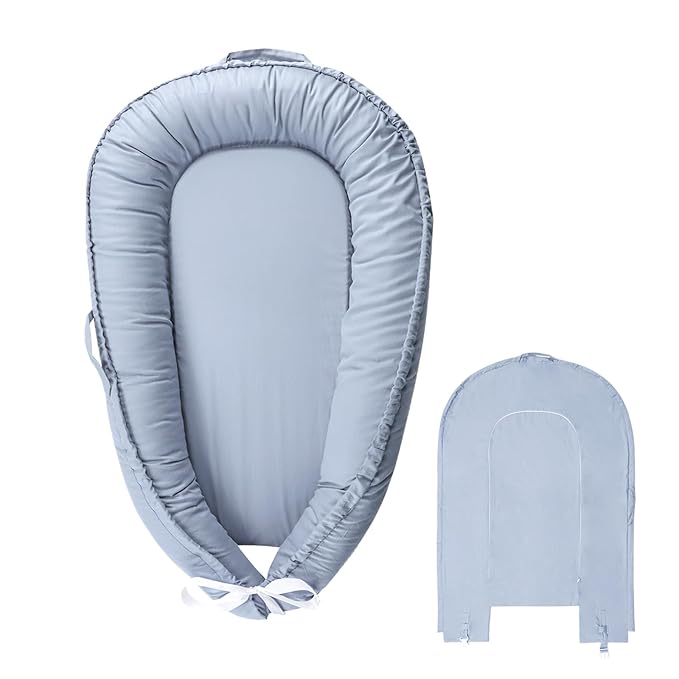 Hooyax Baby Lounger Cover Only, 100% Cotton Newborn Nest Cover, Soft Portable Baby Nest Replacement Cover for Boys Girls, Breathable Infant Lounger Covers, Baby Essential (Blue)