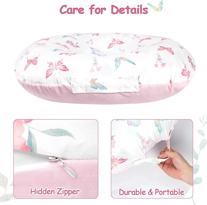 Newborn Lounger Cover, Baby Lounger Cover for Girls Boys, Soft Removable Slipcover Fits Newborn Lounger, Pink Butterfly (Cover Only)