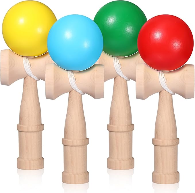 Libima 4 Packs Wood Kendama Catch Ball Toy in Cup Game Wooden Vintage Catch Hand Eye Coordination Educational Game for Beginner Birthday Party Supplies Favors Gifts(Classic)