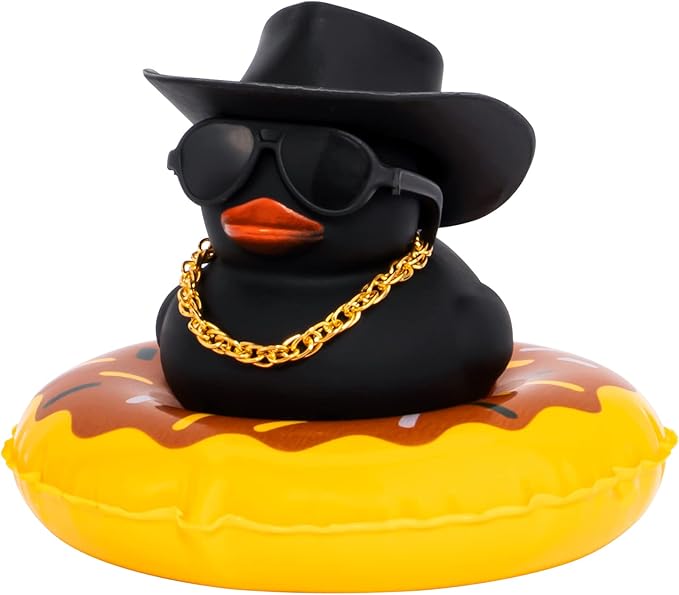 Wonuu Rubber Ducks Dashboard Decorations - Pink Ducks for Car Dashboard, BG-black-cowboyblack