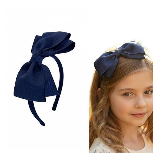 ClassExceed Navy Bow Headband for Girls 3–12 – School Uniform Hair Bow, Solid Color Ribbon Kids Headband for Everyday Wear