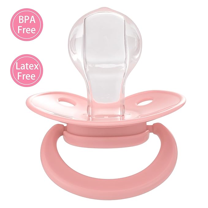 Adult Sized Pacifier Bigshield : Replacement Silicone Paci Big Teat for Anxiety Release - Orthodontic Binky Taken Apart and Re-Assembled Pink
