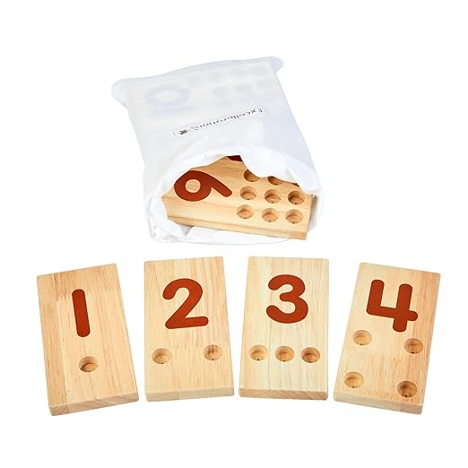 Excellerations Peg Number Board, Included: 10 Rubberwood Boards + 55 Wood Pegs + Storage Bag, Montessori Math Materials, Learning Manipulatives, Counting for Kids, Reggio Emilia Classroom Essentials