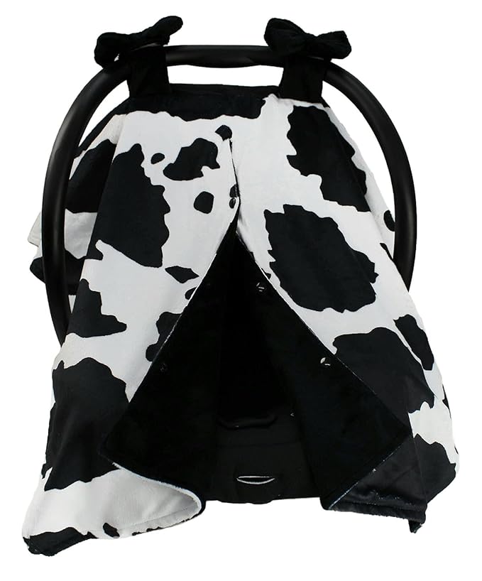 Dear Baby Gear Car Seat Cover for Boys & Girls - Baby Carseat Canopy w/Snap Opening - Infant Seat Cover -Nursing Covers - Newborn Carrier Canopy - 40x30" (Black and White Holstein Cow with Bows)