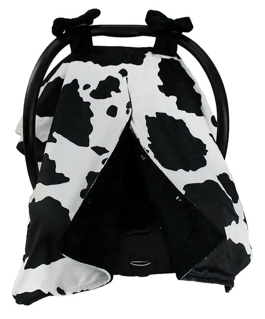 Dear Baby Gear Car Seat Cover for Boys & Girls - Baby Carseat Canopy w/Snap Opening - Infant Seat Cover -Nursing Covers - Newborn Carrier Canopy - 40x30" (Black and White Holstein Cow with Bows)