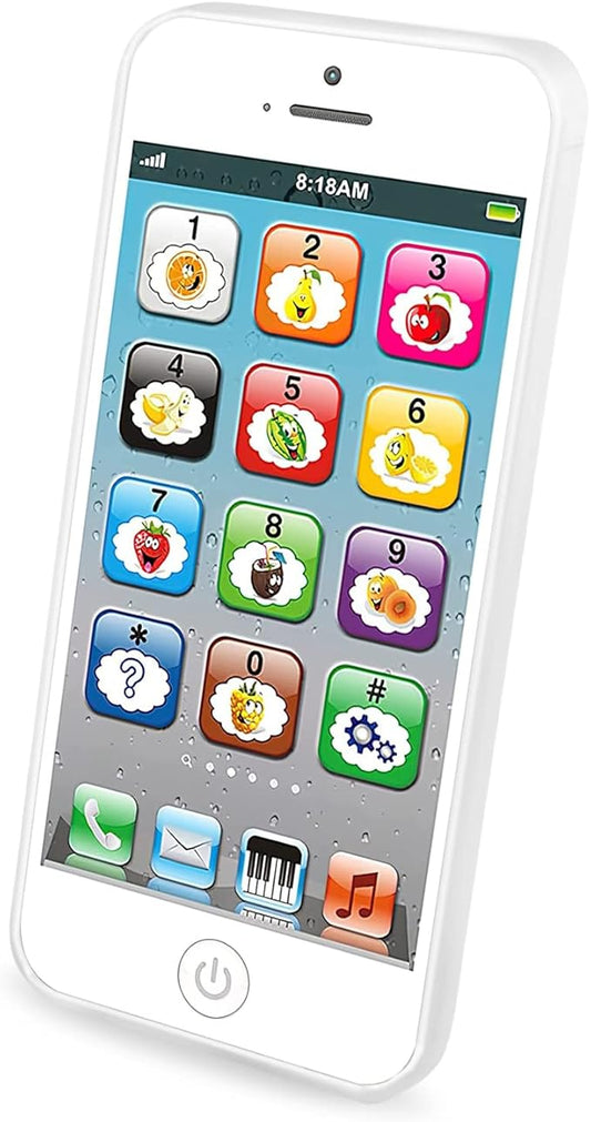 Wolmund Toy Learning Play Cell Phone with 8 Functions and Dazzling Lights Interactive Toy for Toddler Baby Kids Boys Girls, White